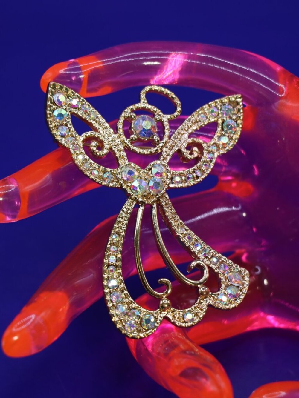 OTC Vintage Rhinestone Angel Brooch